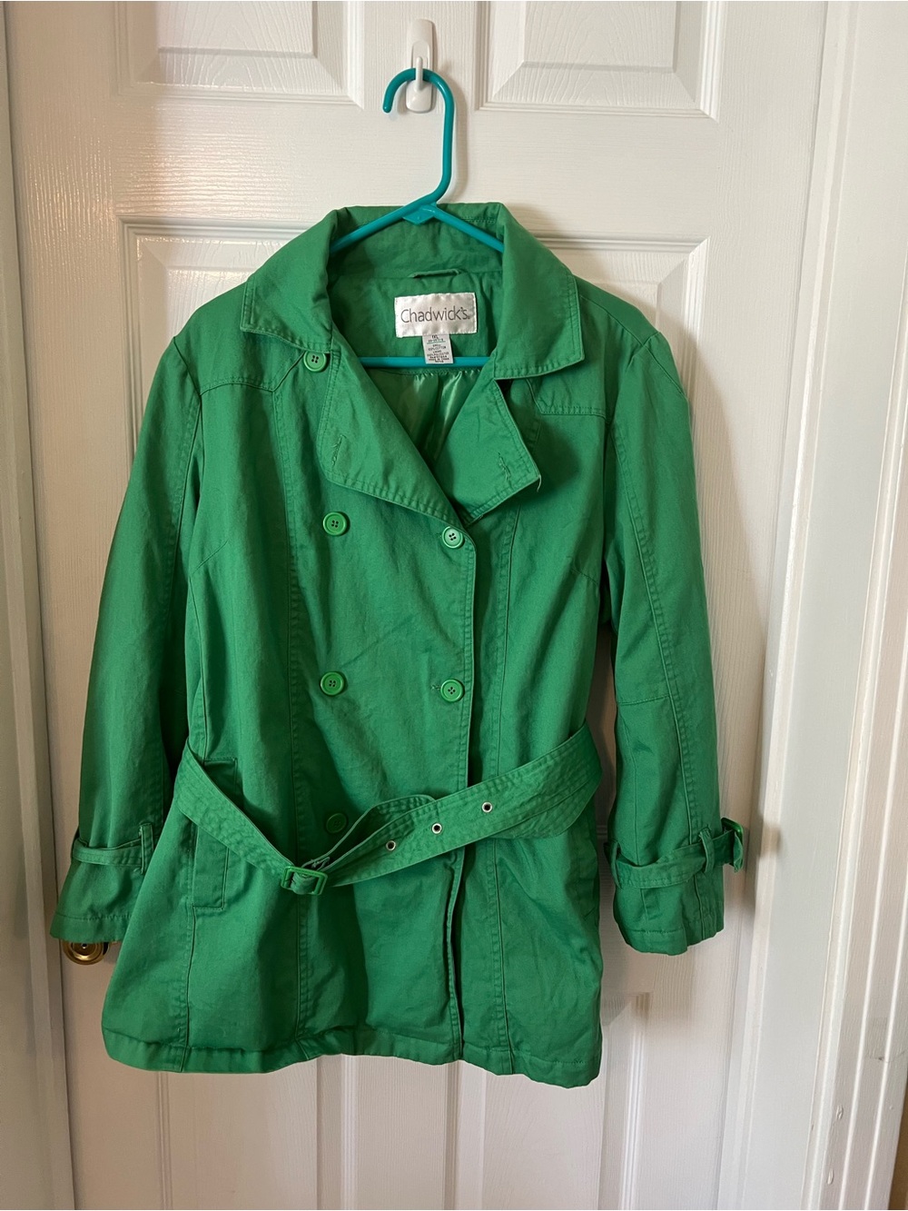 Chadwicks Bright Green Double-Breasted Belted Trench